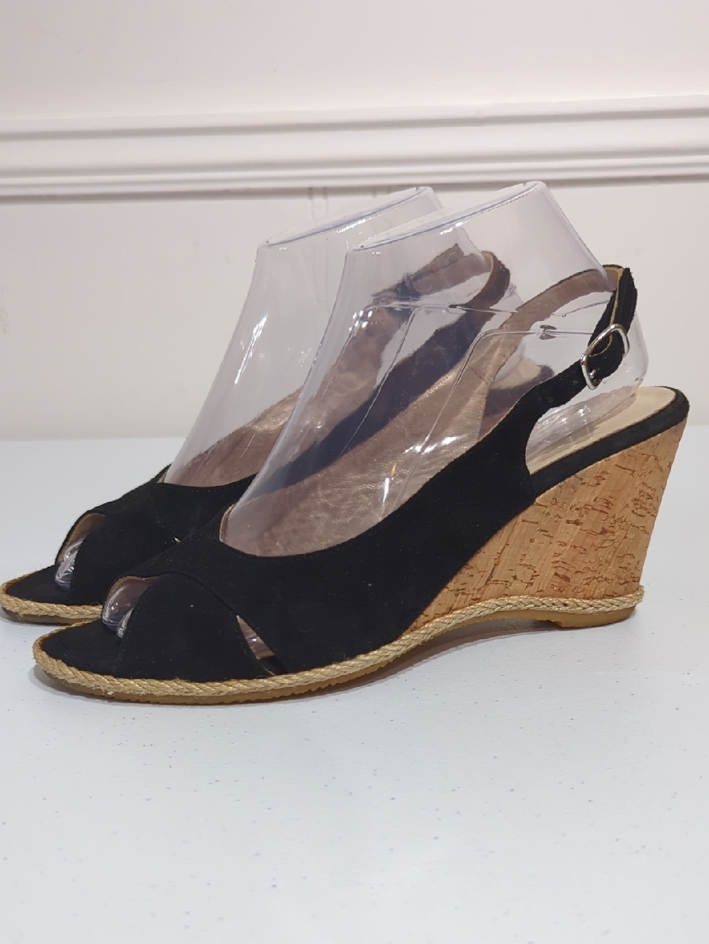 Women's Black Cork Wedge Slingback Sandals